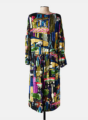 Robe mi-longue imprimé fantaisie manches longues violet ORIENTIQUE NATURALLY femme