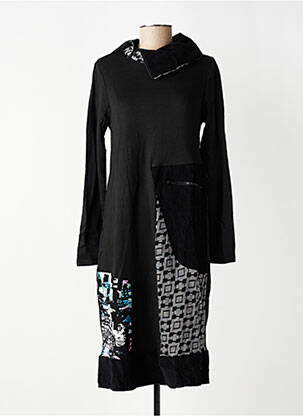Robe mi-longue imprimé fantaisie manches longues noir ORIENTIQUE NATURALLY femme