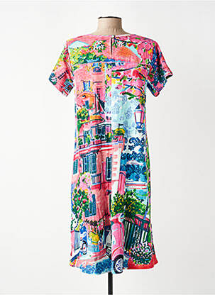 Robe mi-longue imprimé fantaisie manches courtes rose ORIENTIQUE NATURALLY femme