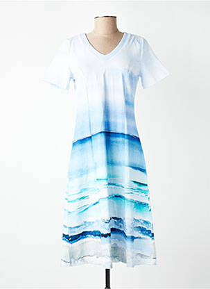 Robe mi-longue imprimé fantaisie manches courtes bleu DOLCEZZA femme