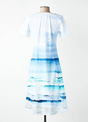 Robe mi-longue imprimé fantaisie manches courtes bleu DOLCEZZA femme