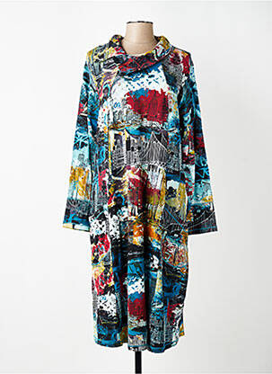 Robe mi-longue imprimé fantaisie manches longues bleu ORIENTIQUE NATURALLY femme