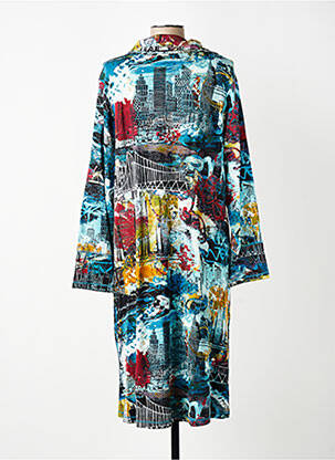 Robe mi-longue imprimé fantaisie manches longues bleu ORIENTIQUE NATURALLY femme