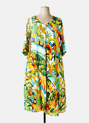 Robe mi-longue manches 3/4 manches 3/4 vert ORIENTIQUE NATURALLY femme