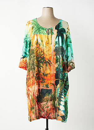 Robe mi-longue manches 3/4 manches 3/4 vert ORIENTIQUE NATURALLY femme
