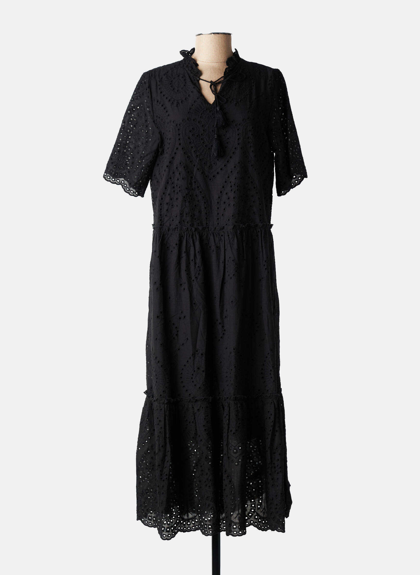 Robe longue manches courtes manches courtes noir YEST femme