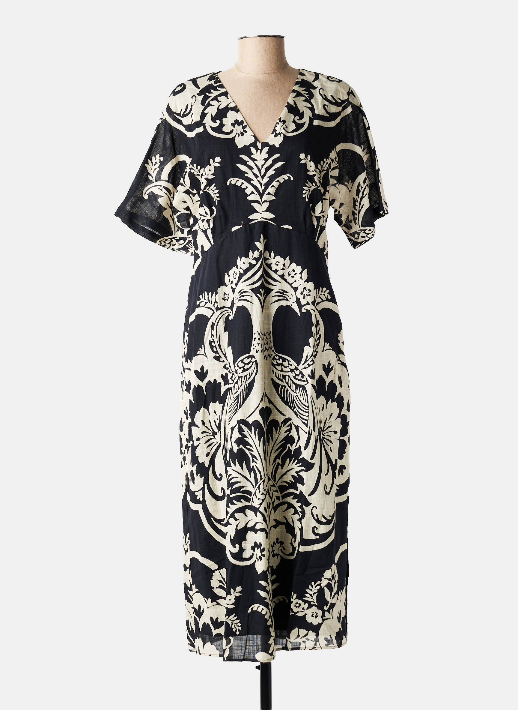 Robe longue imprimé fantaisie manches courtes noir JULIE GUERLANDE femme