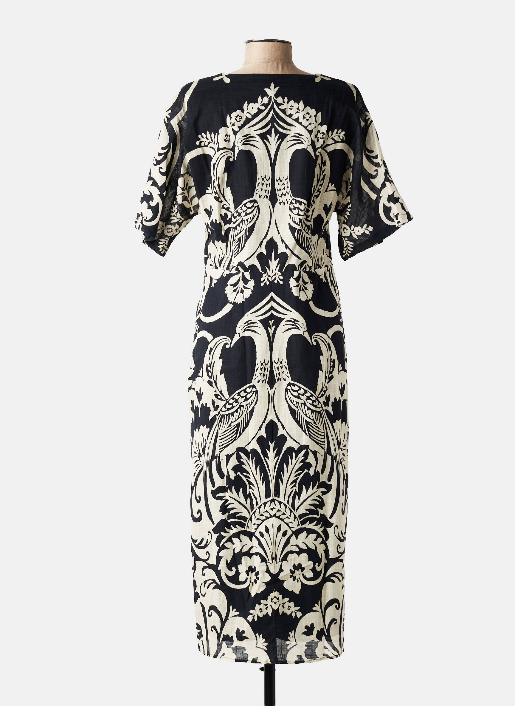Robe longue imprimé fantaisie manches courtes noir JULIE GUERLANDE femme