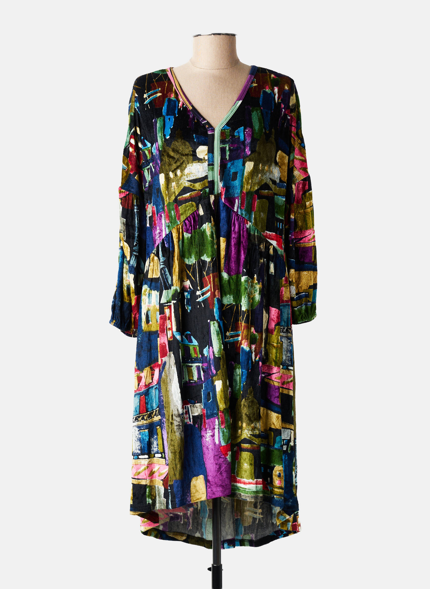Robe mi-longue imprimé fantaisie manches longues violet ORIENTIQUE NATURALLY femme