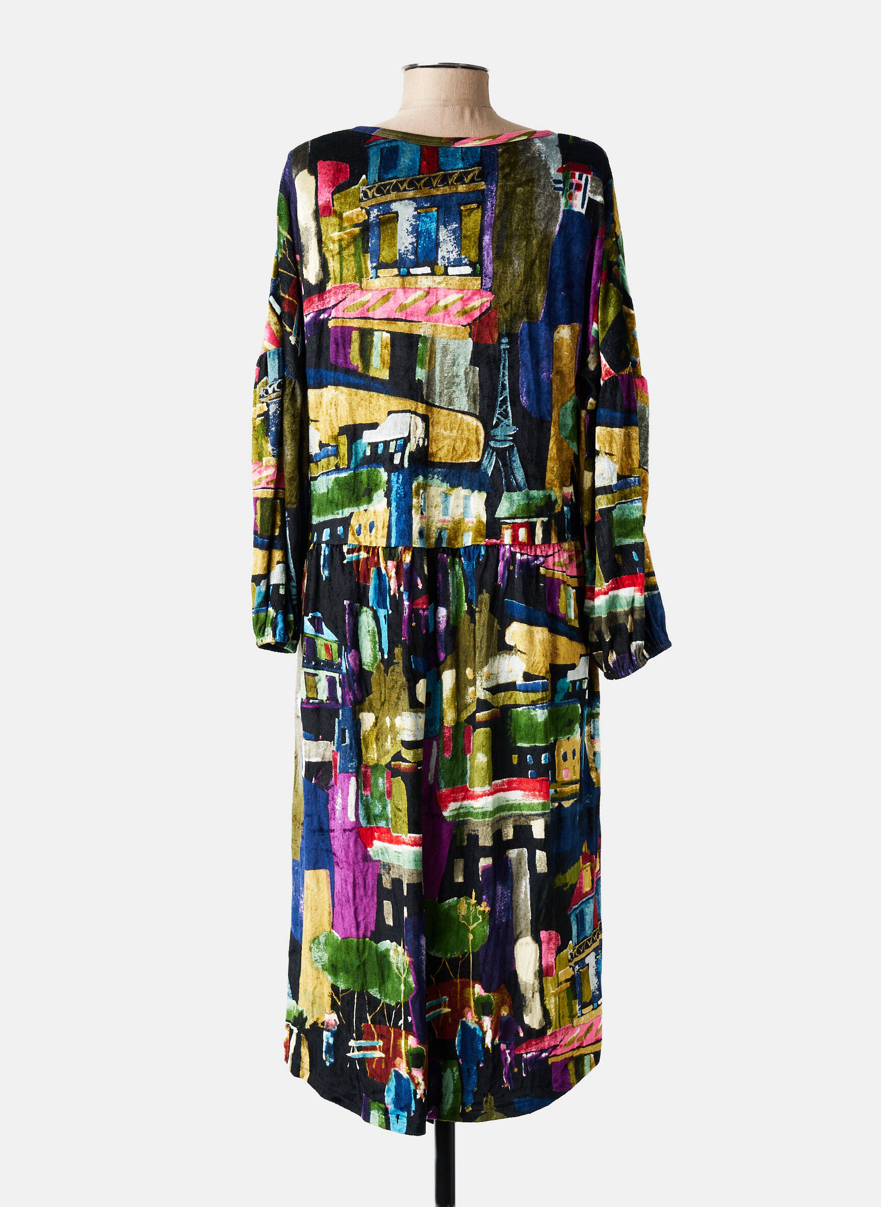 Robe mi-longue imprimé fantaisie manches longues violet ORIENTIQUE NATURALLY femme