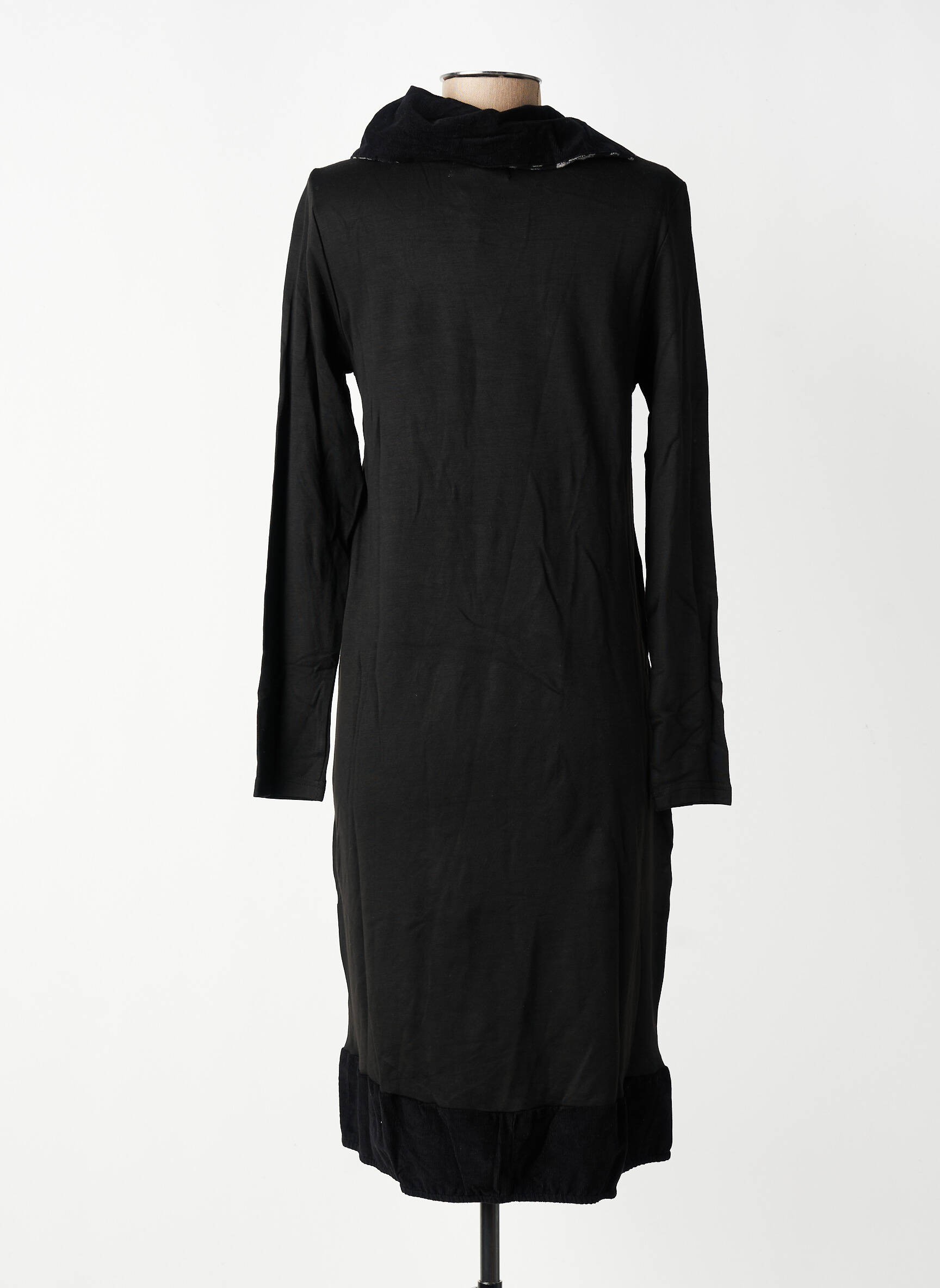 Robe mi-longue imprimé fantaisie manches longues noir ORIENTIQUE NATURALLY femme
