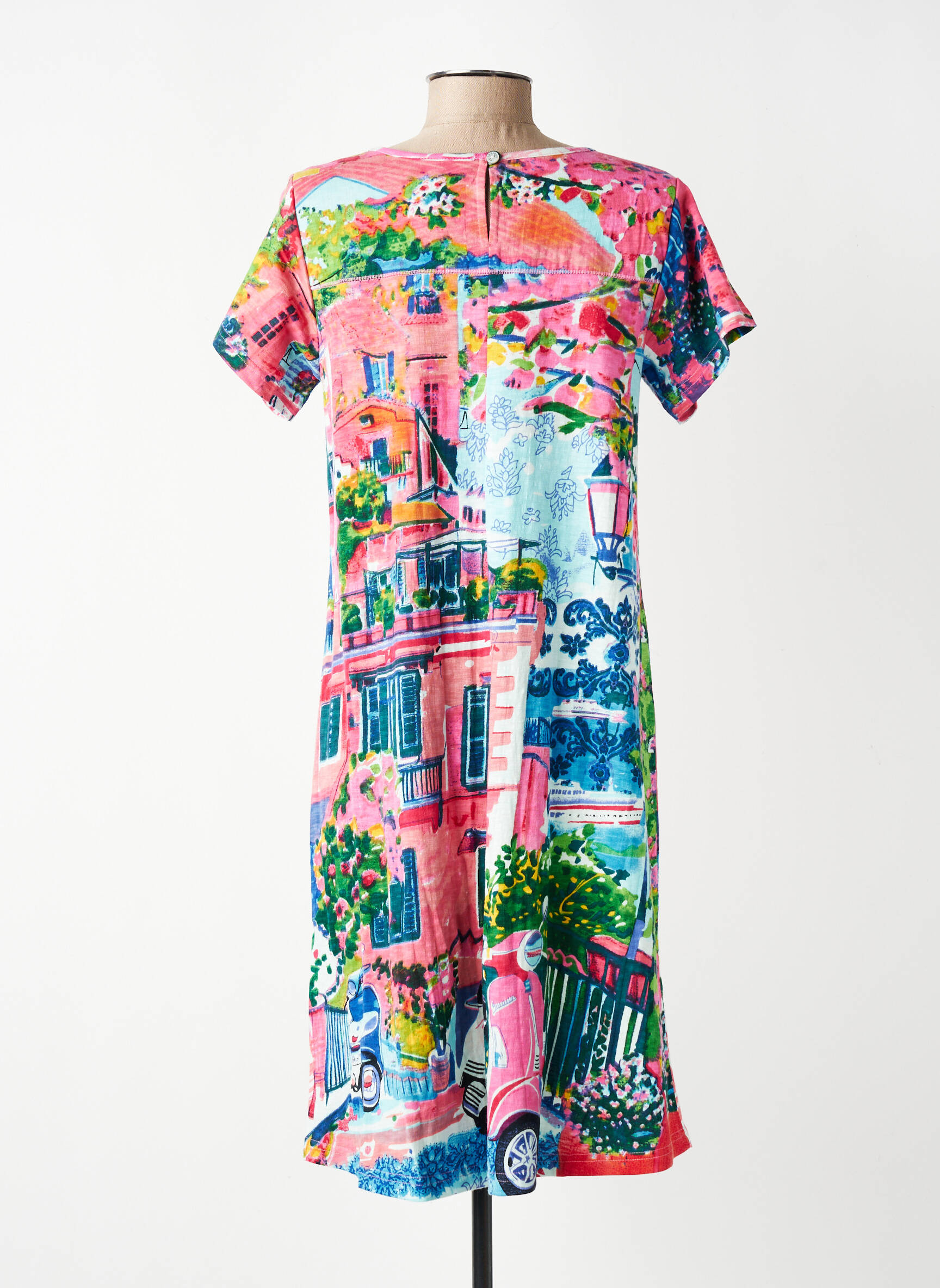 Robe mi-longue imprimé fantaisie manches courtes rose ORIENTIQUE NATURALLY femme