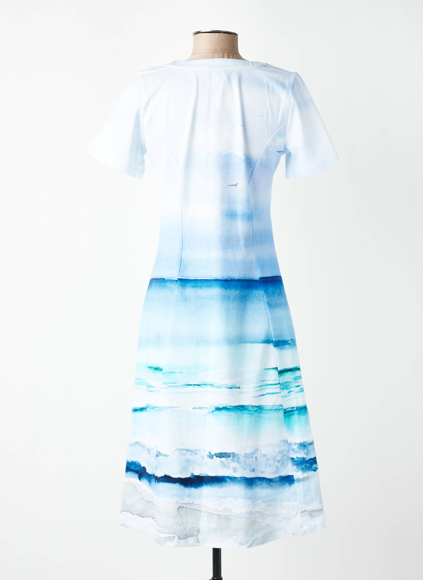 Robe mi-longue imprimé fantaisie manches courtes bleu DOLCEZZA femme
