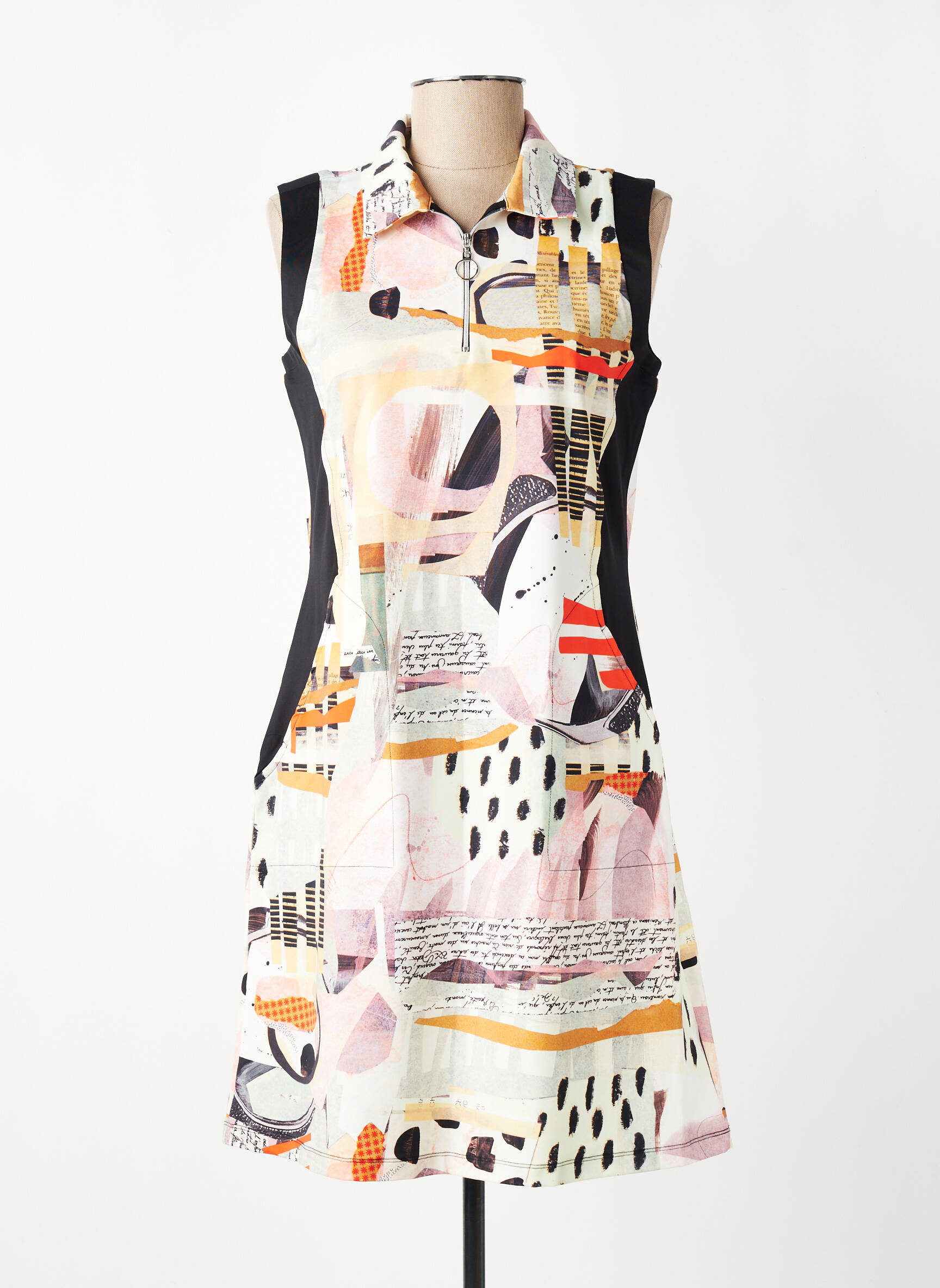 Robe mi-longue imprimé fantaisie manches courtes jaune DOLCEZZA femme