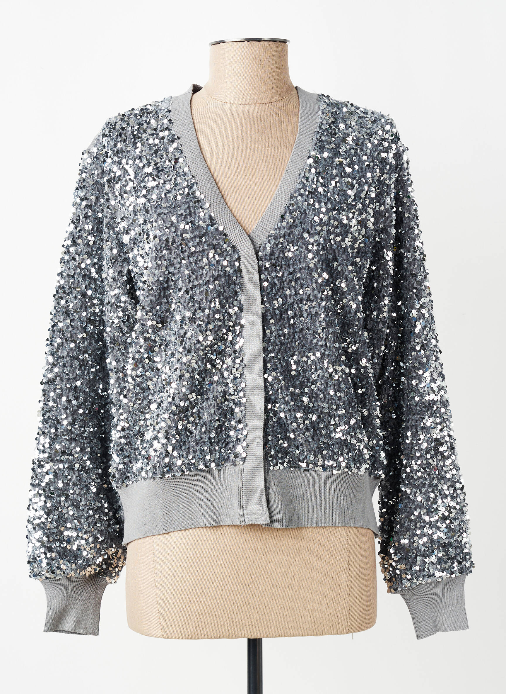 Gilet manches longues coupe cintrée gris YEST femme