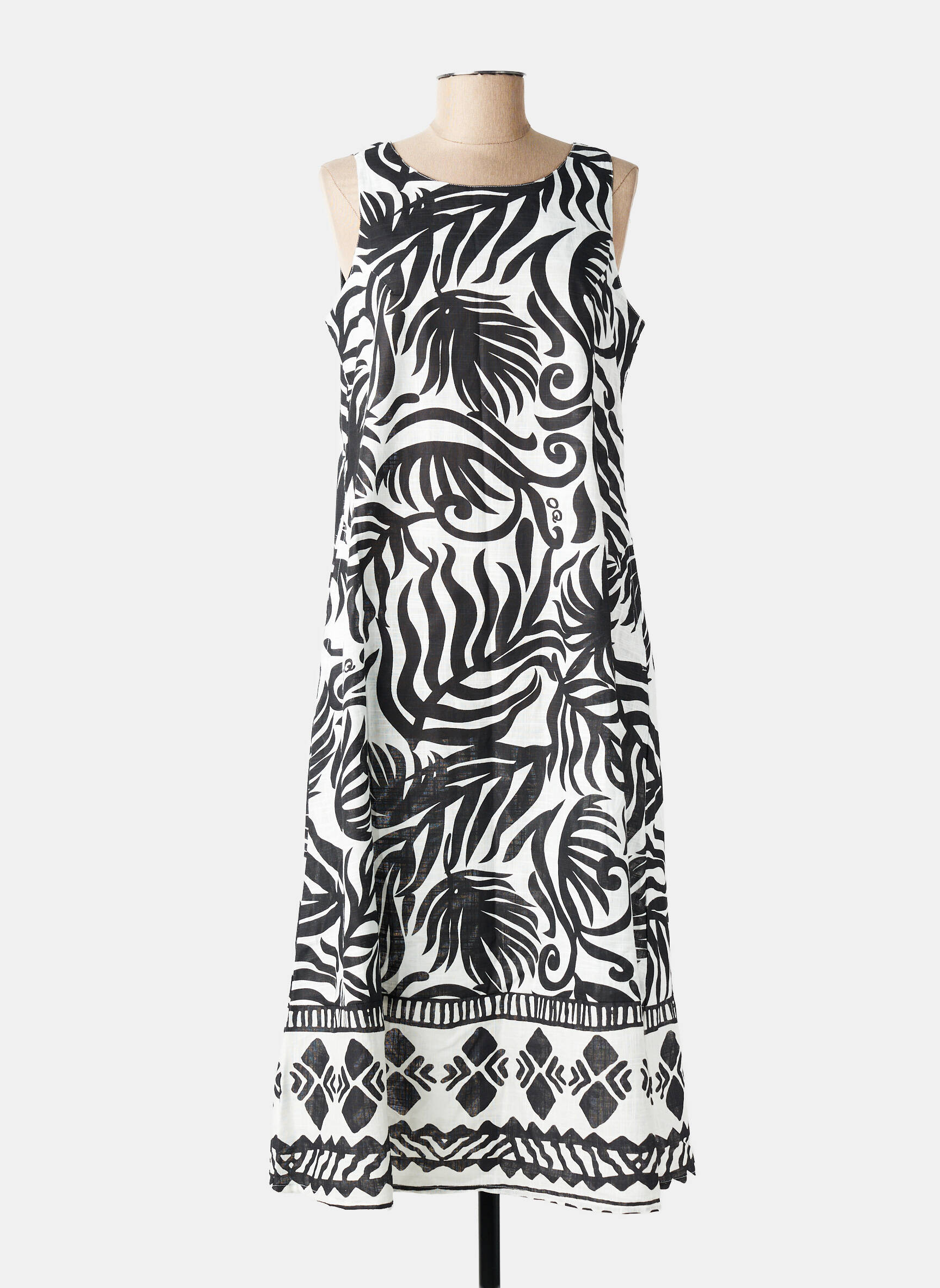 Robe longue imprimé fantaisie sans manche noir ORIENTIQUE NATURALLY femme