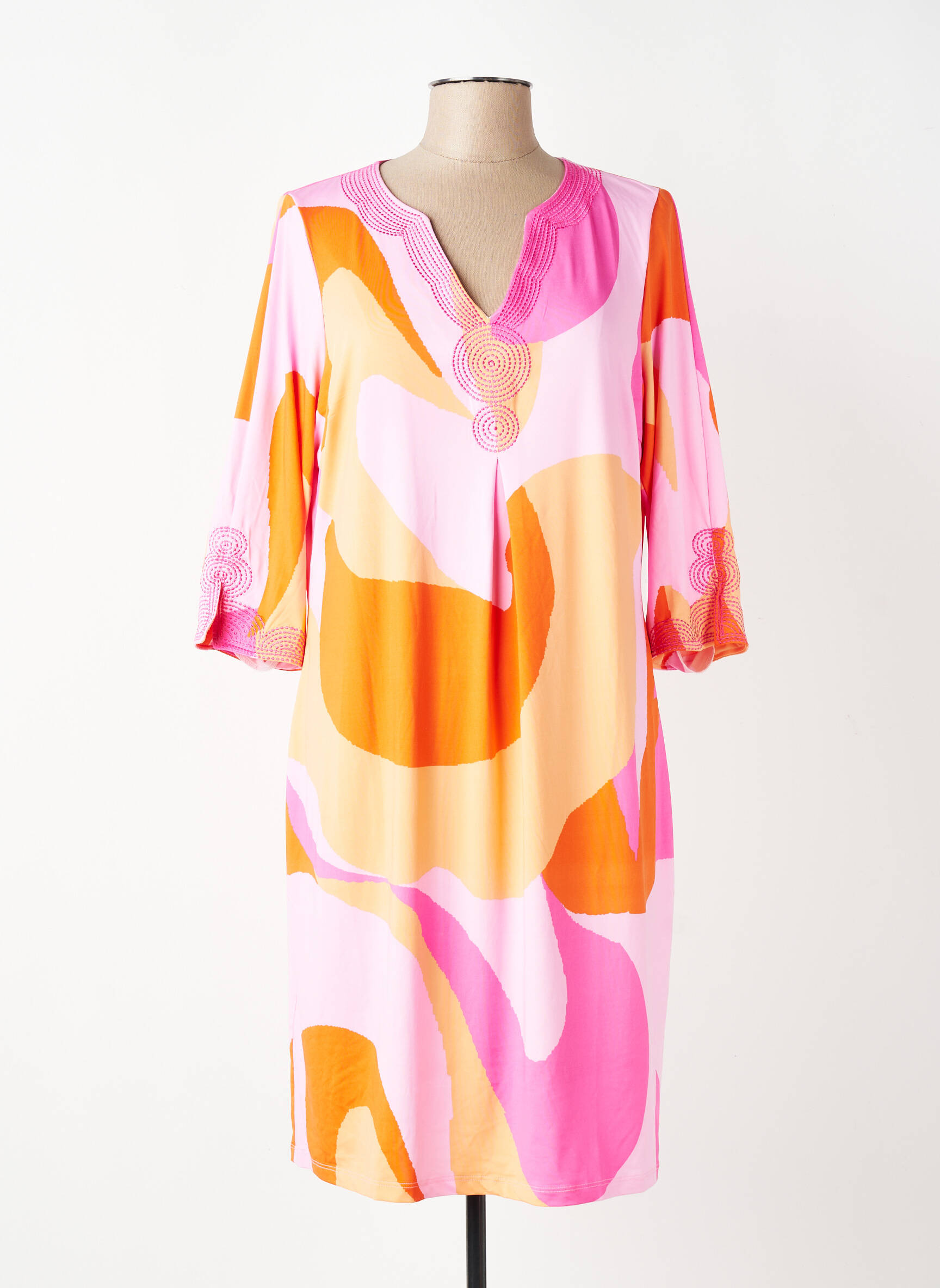 Robe mi-longue manches 3/4 manches 3/4 orange K-DESIGN femme