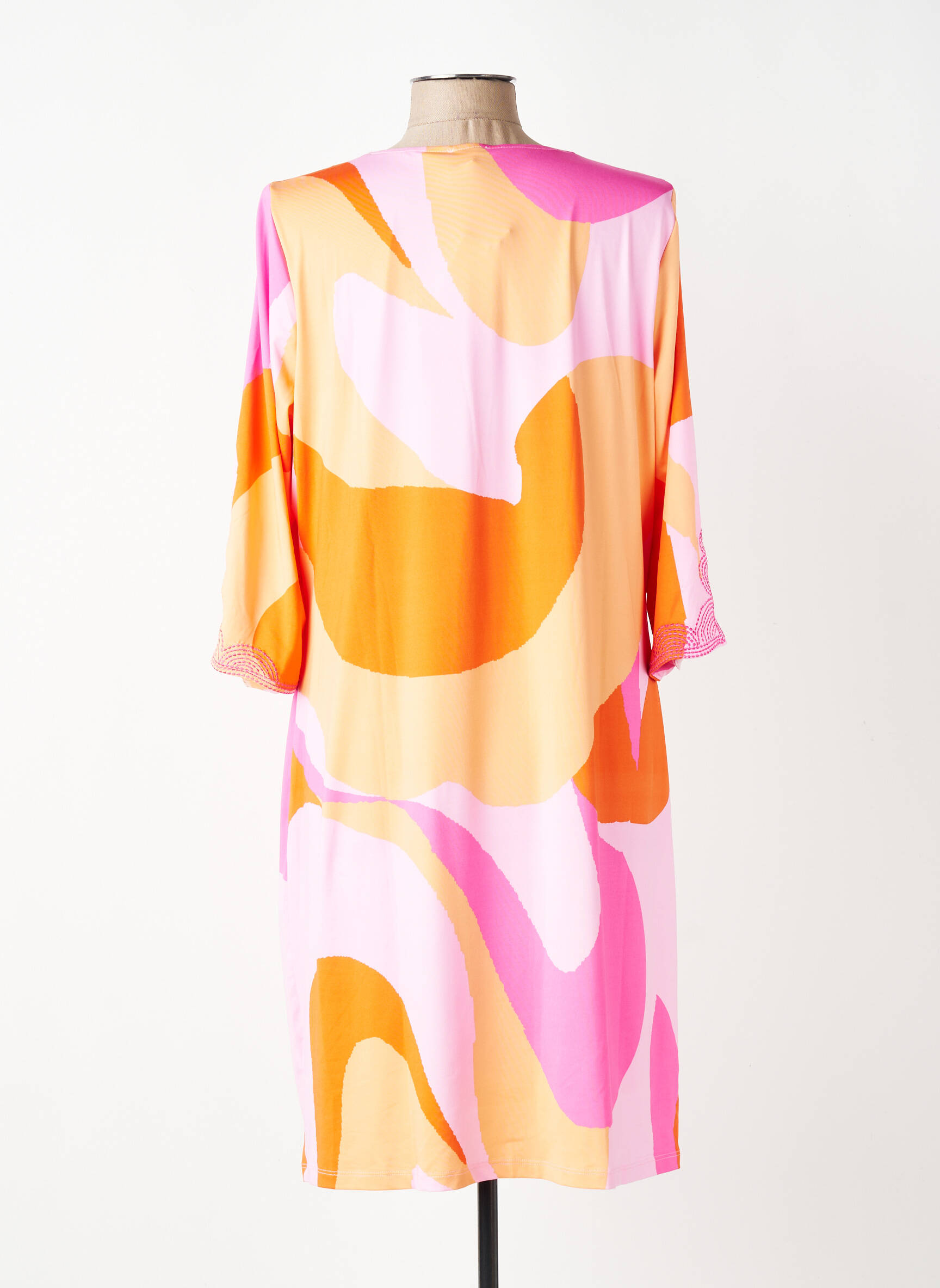 Robe mi-longue manches 3/4 manches 3/4 orange K-DESIGN femme
