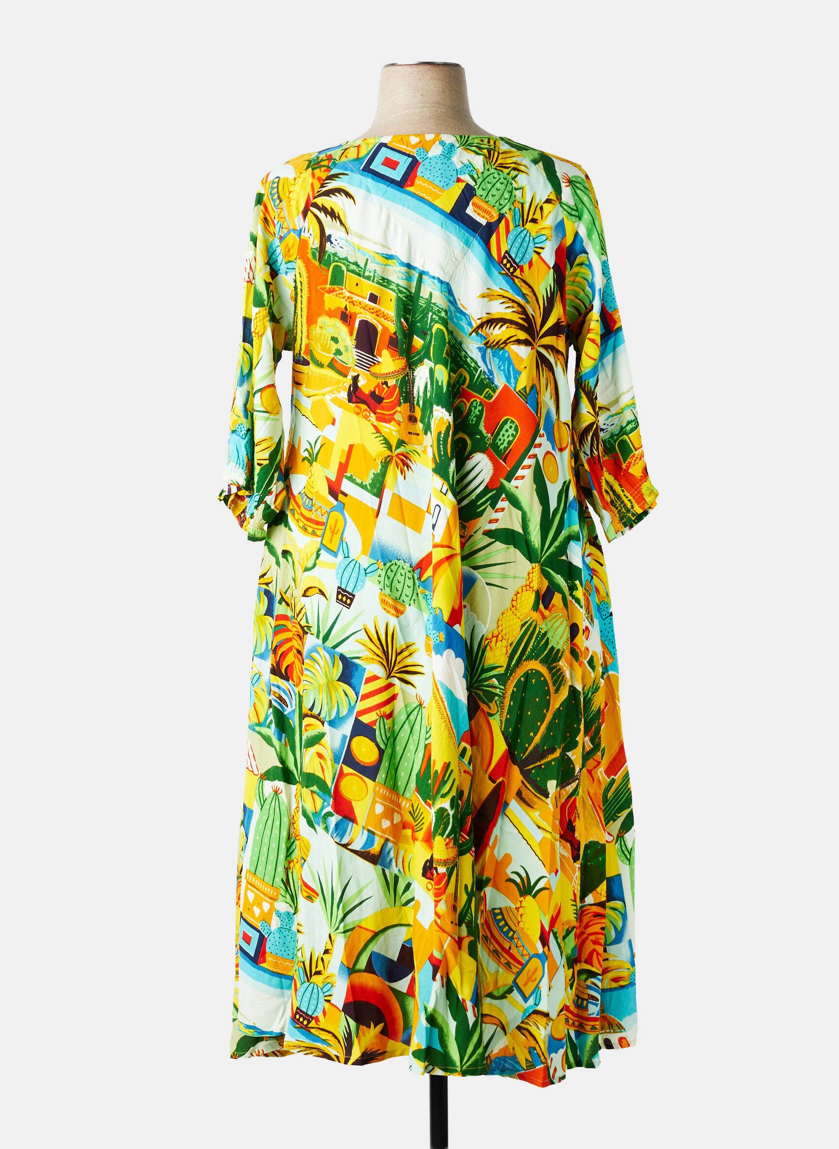 Robe mi-longue manches 3/4 manches 3/4 vert ORIENTIQUE NATURALLY femme
