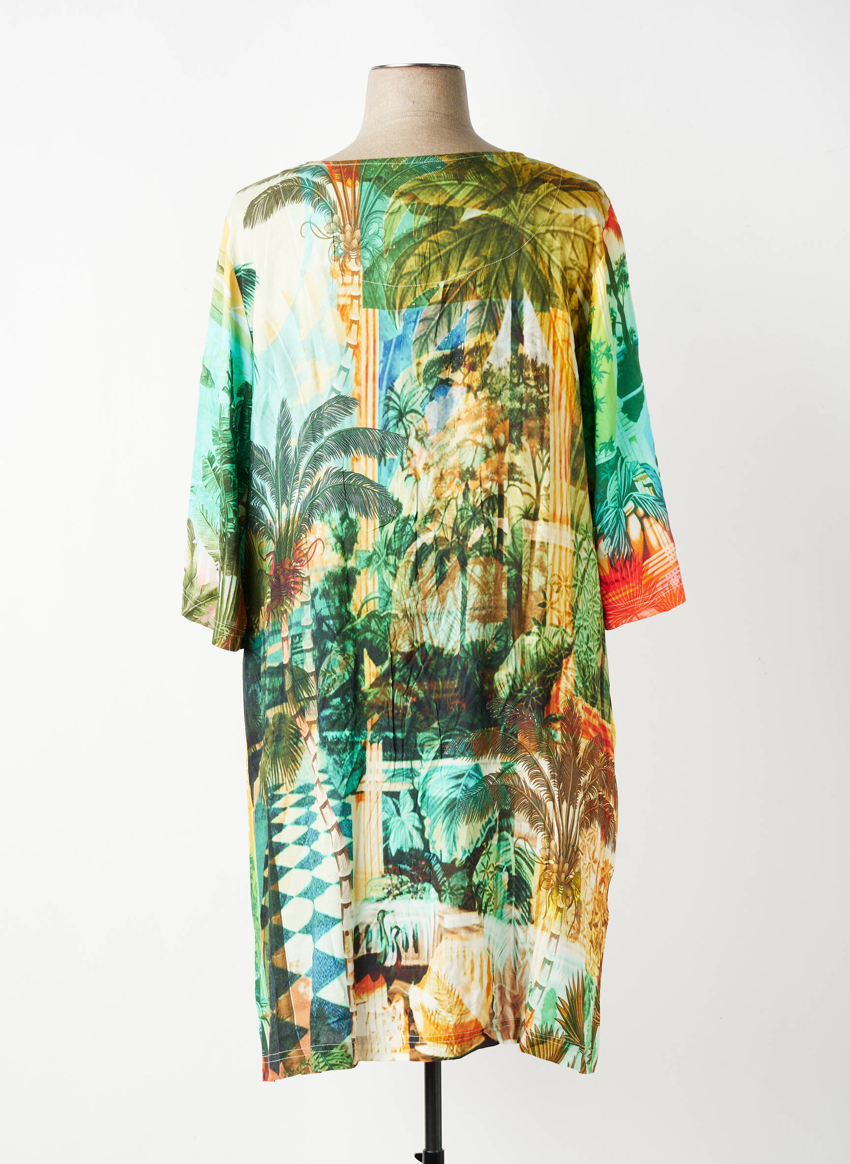 Robe mi-longue manches 3/4 manches 3/4 vert ORIENTIQUE NATURALLY femme