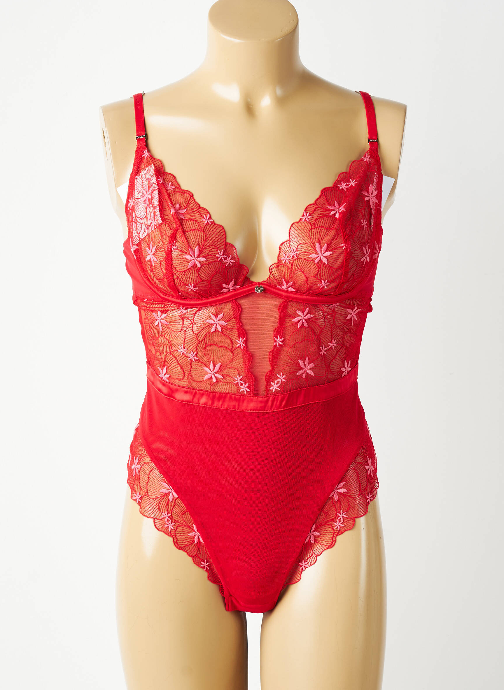 Body lingerie broderie rouge MORGAN femme