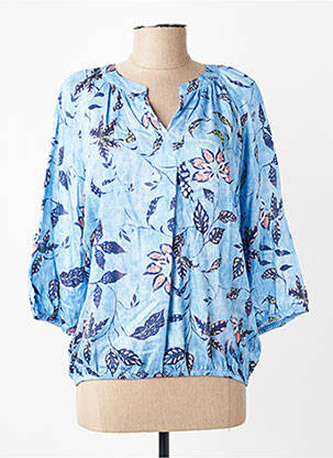 Blouse tissage popeline manches 3/4 bleu BIANCA femme