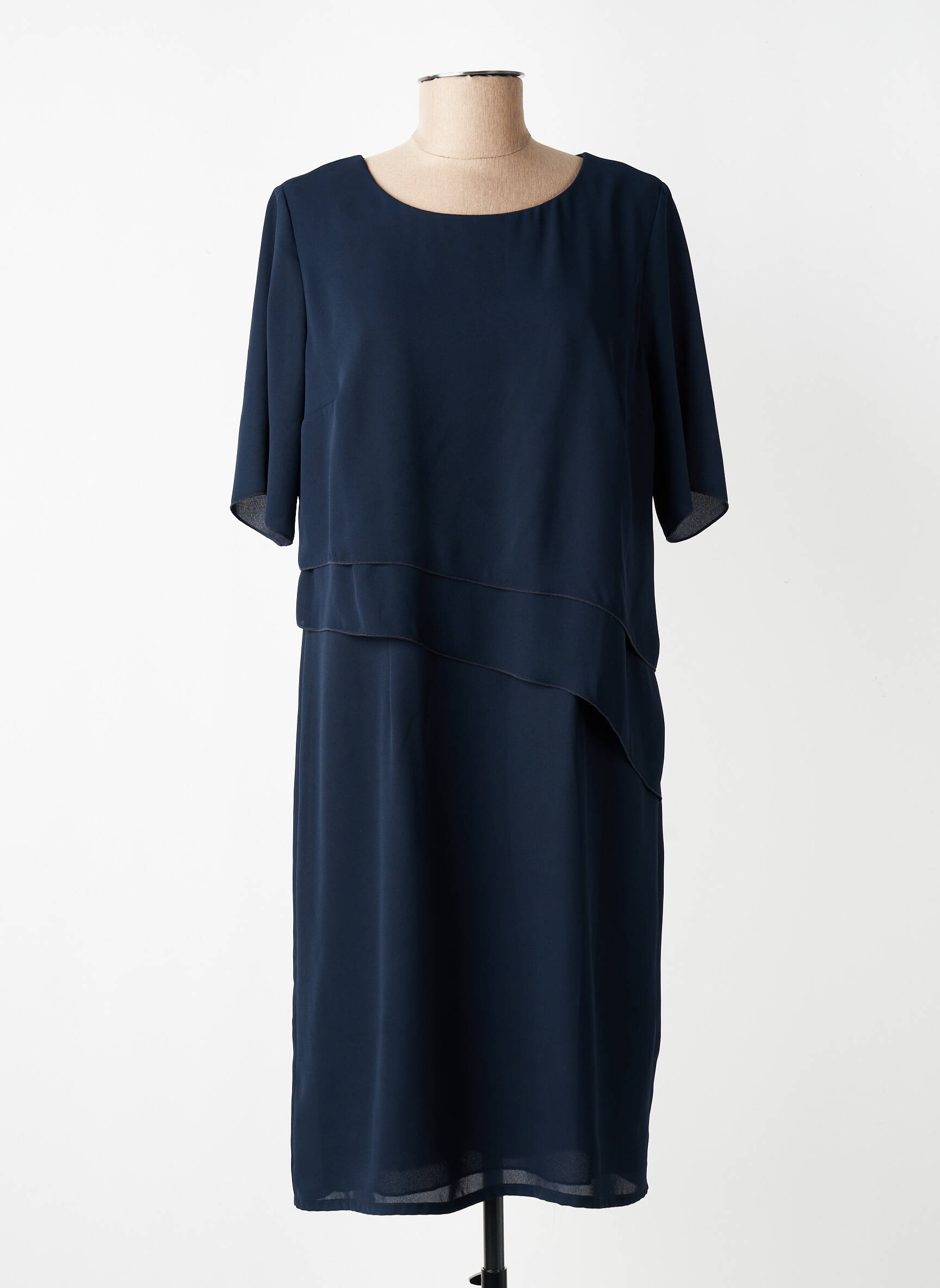 Robe mi-longue tissage crêpe manches courtes bleu SOMMERMANN femme