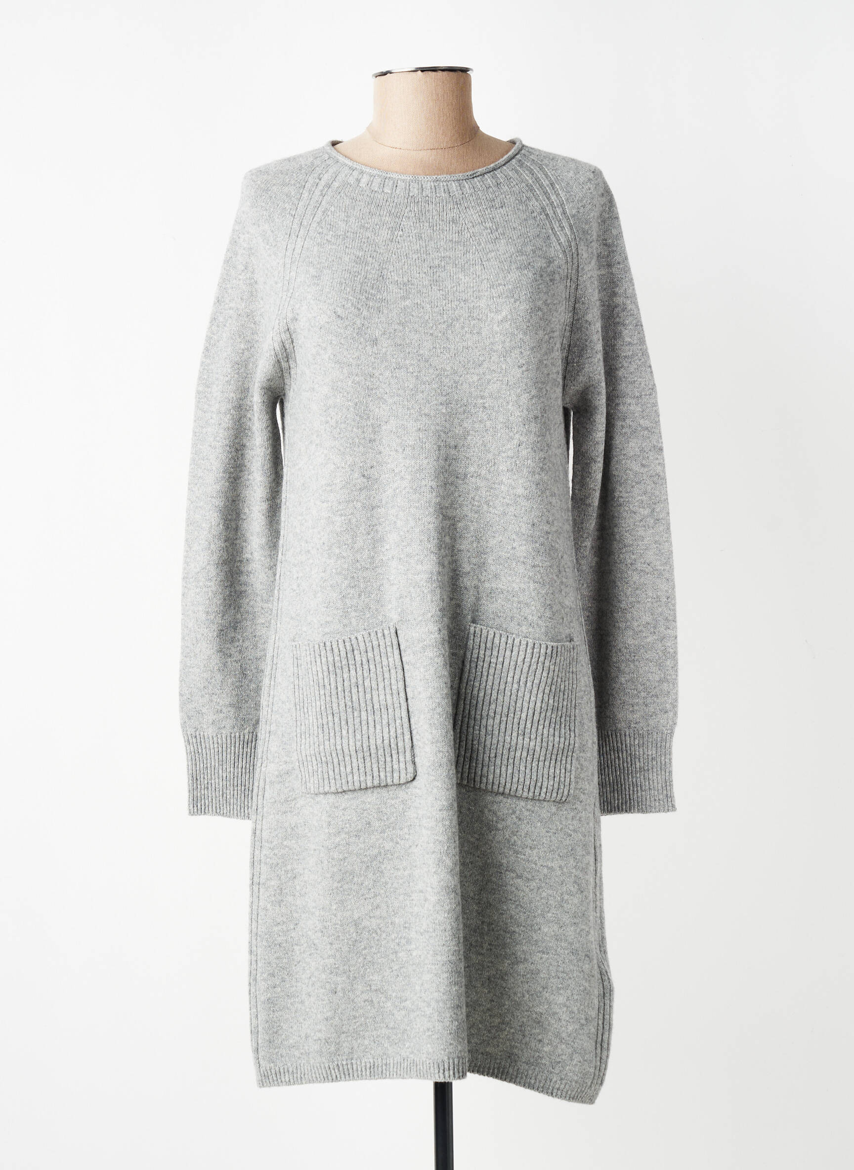 Robe pull coupe droite manches longues gris OUI femme