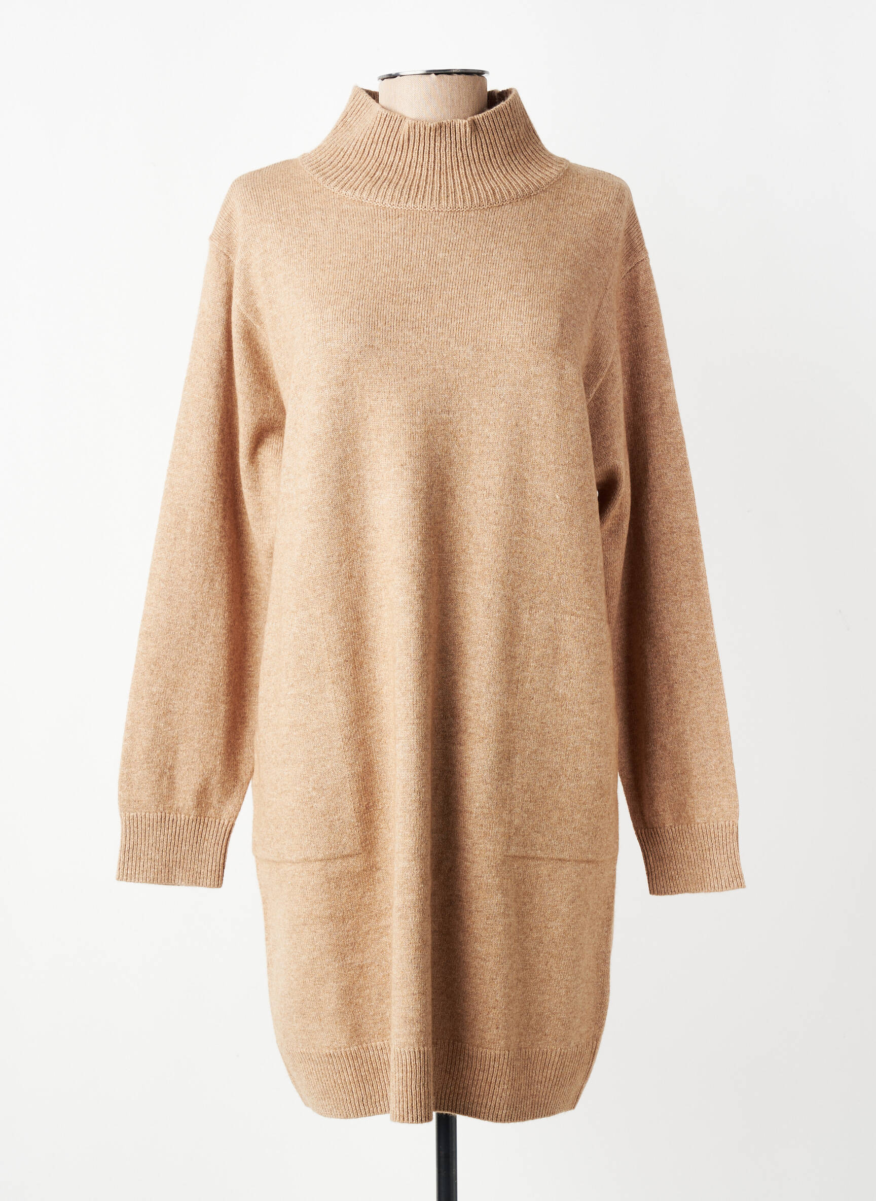 Robe pull coupe droite manches longues marron OUI femme
