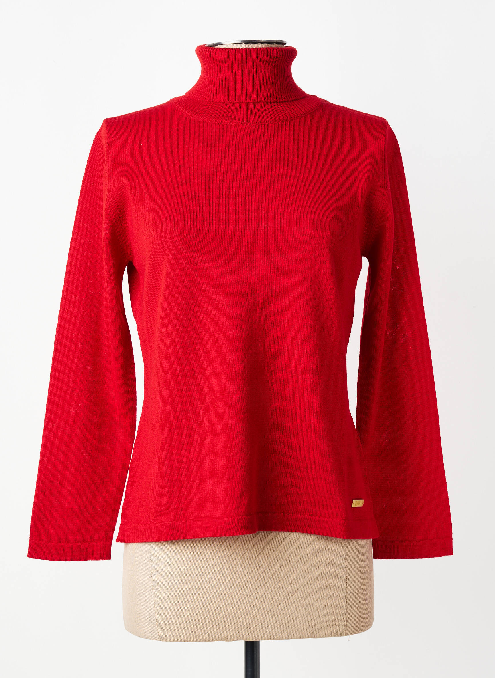 Pull col roulé coupe cintrée manches longues rouge DANEVA femme