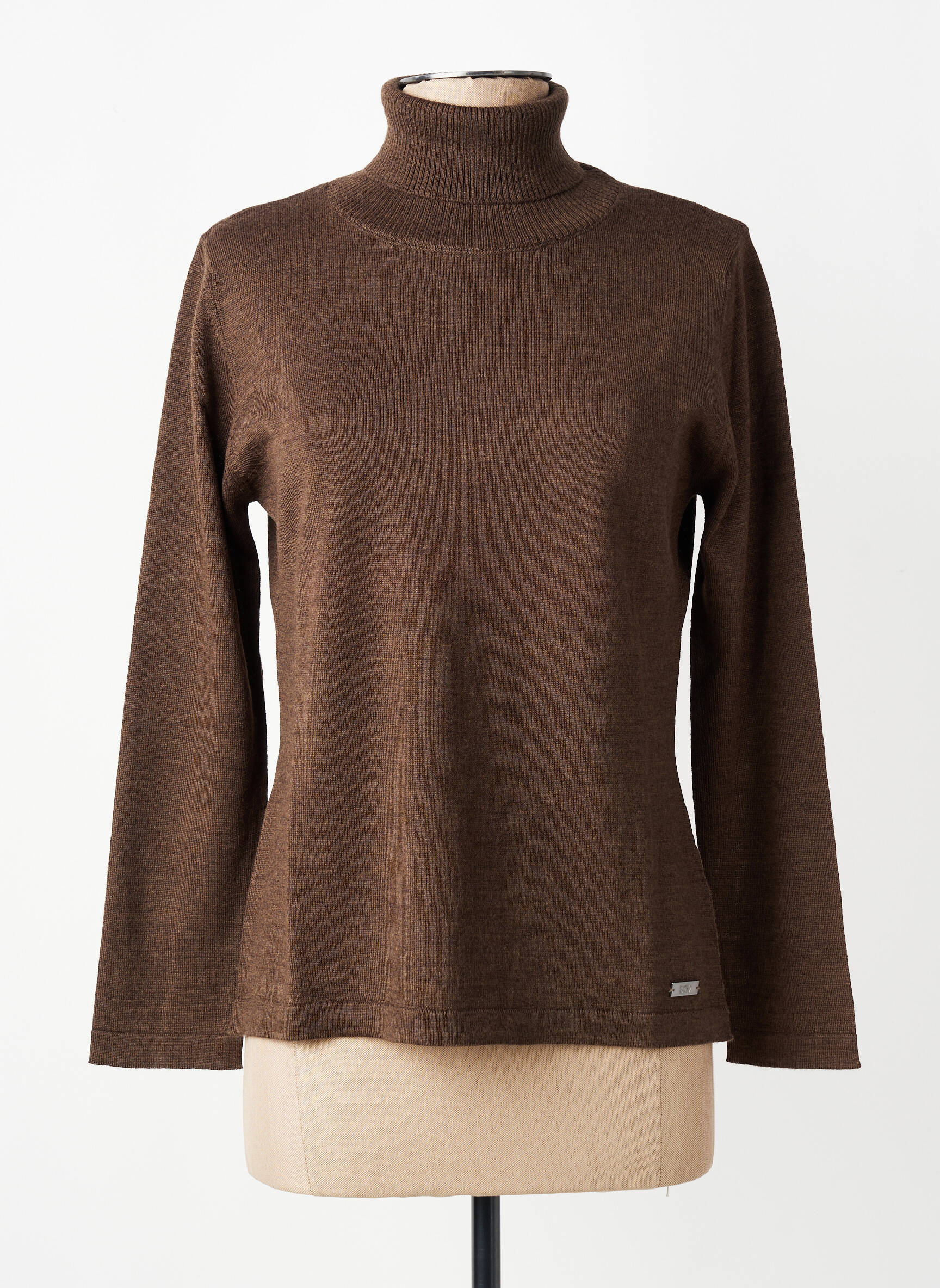 Pull col roulé coupe cintrée manches longues marron DANEVA femme