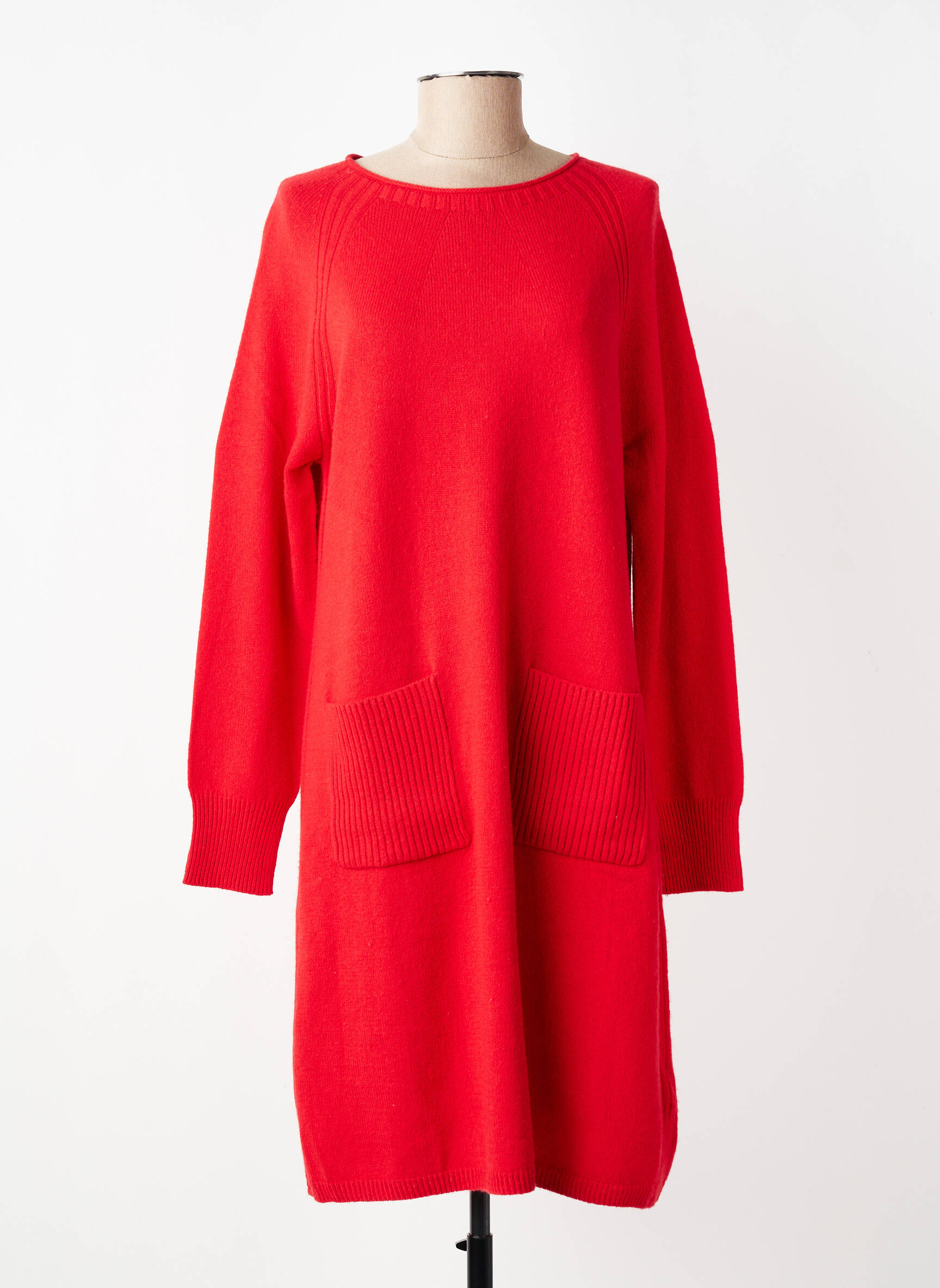 Robe pull coupe droite manches longues rouge OUI femme