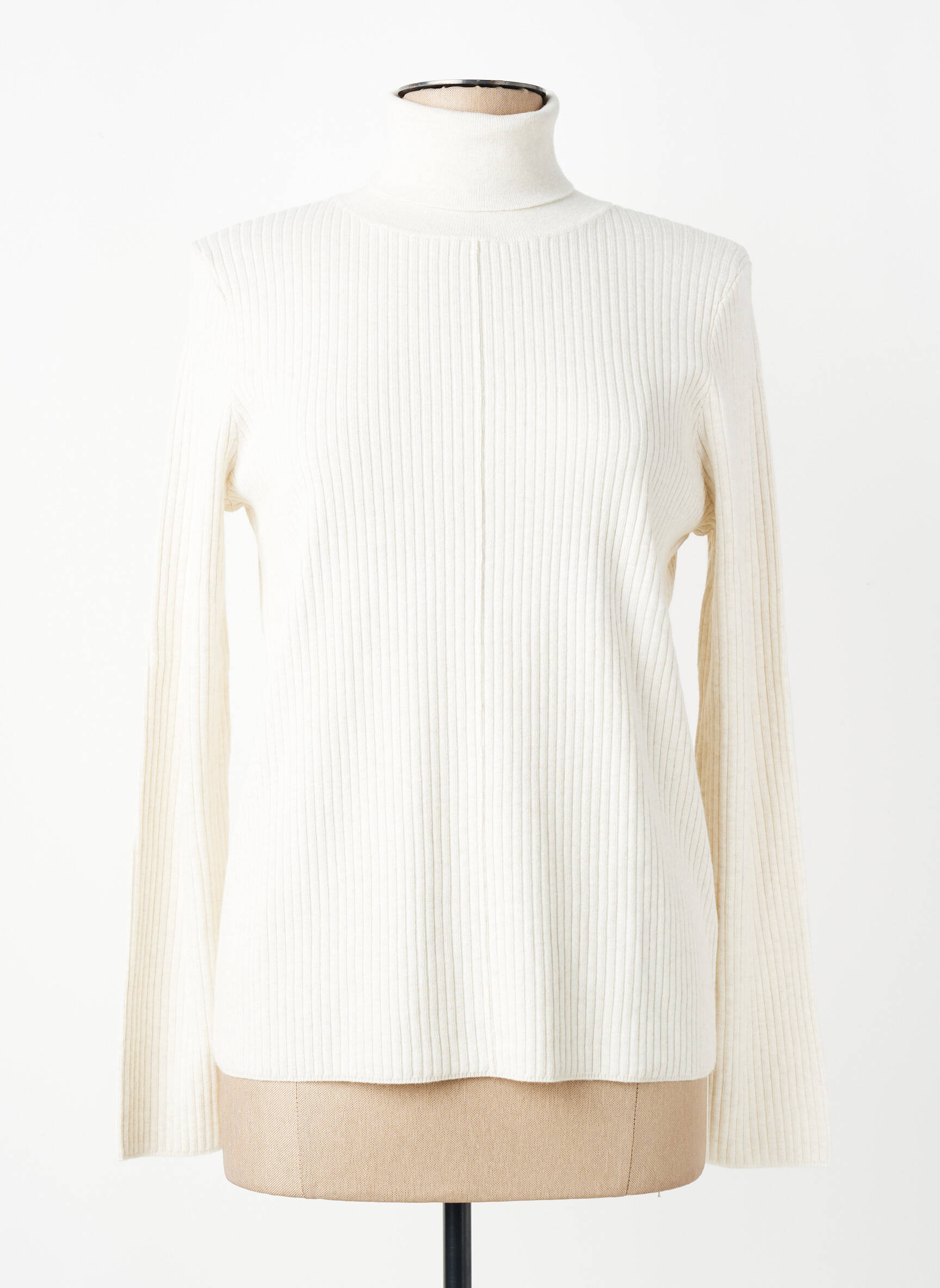 Pull col roulé coupe cintrée manches longues blanc OUI femme