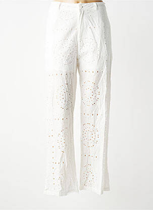 Pantalon large tissage popeline taille haute blanc DROLE DE COPINE femme