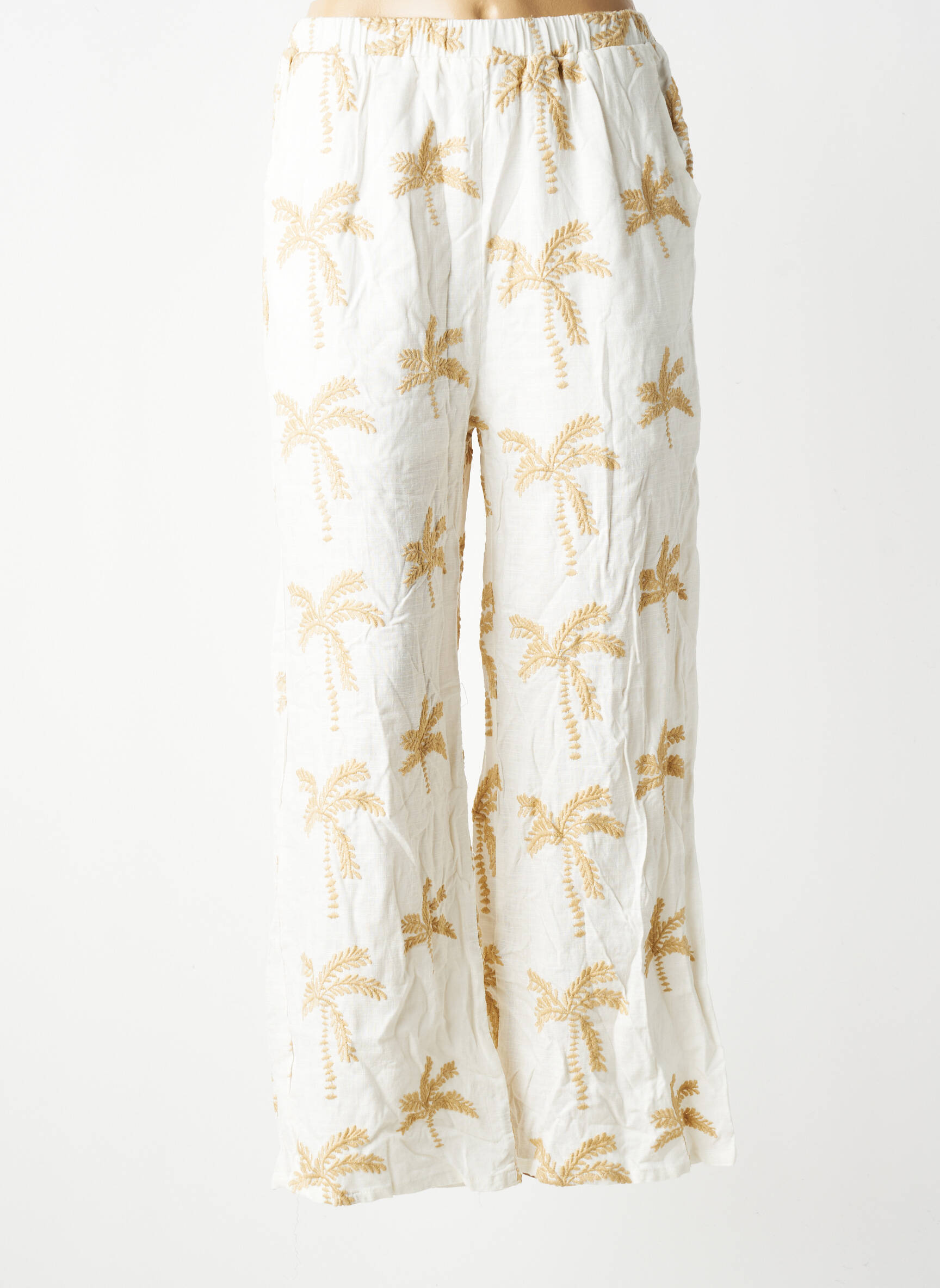 Pantalon large tissage crêpe taille normale beige L'ESSTIEL femme