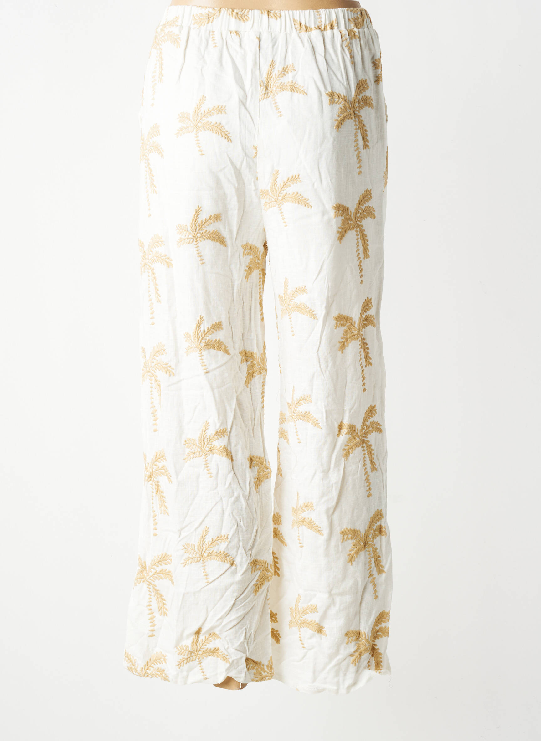 Pantalon large tissage crêpe taille normale beige L'ESSTIEL femme