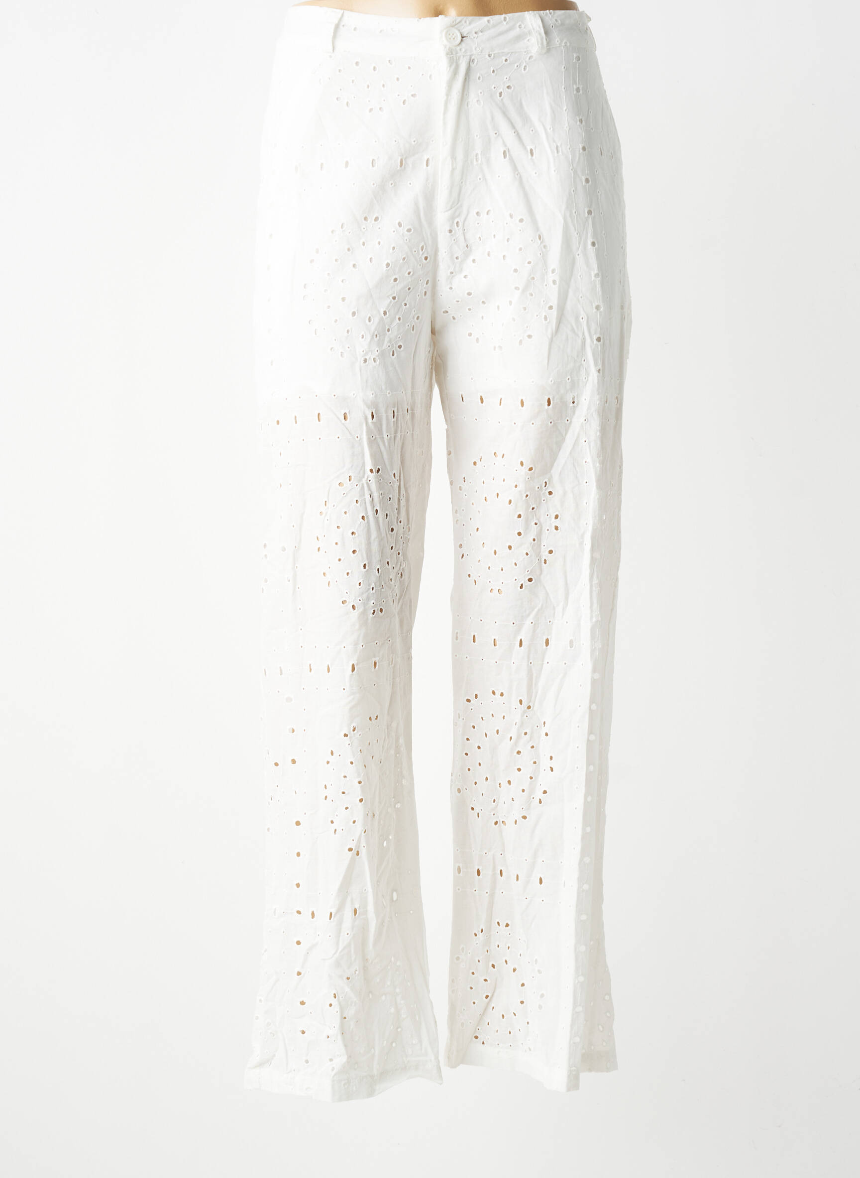 Pantalon large tissage popeline taille haute blanc DROLE DE COPINE femme