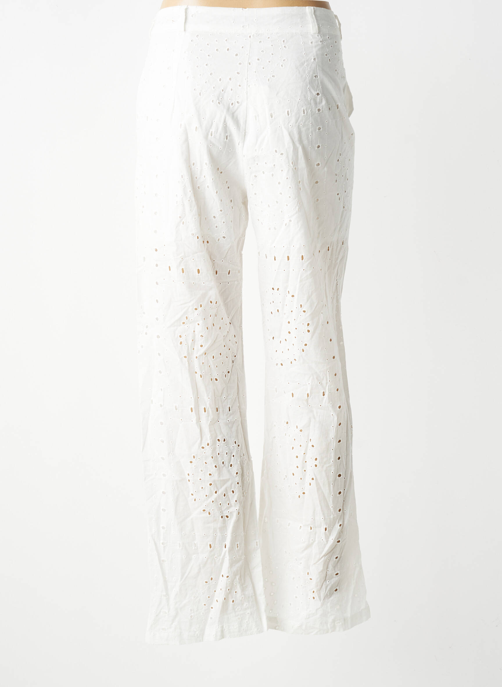 Pantalon large tissage popeline taille haute blanc DROLE DE COPINE femme