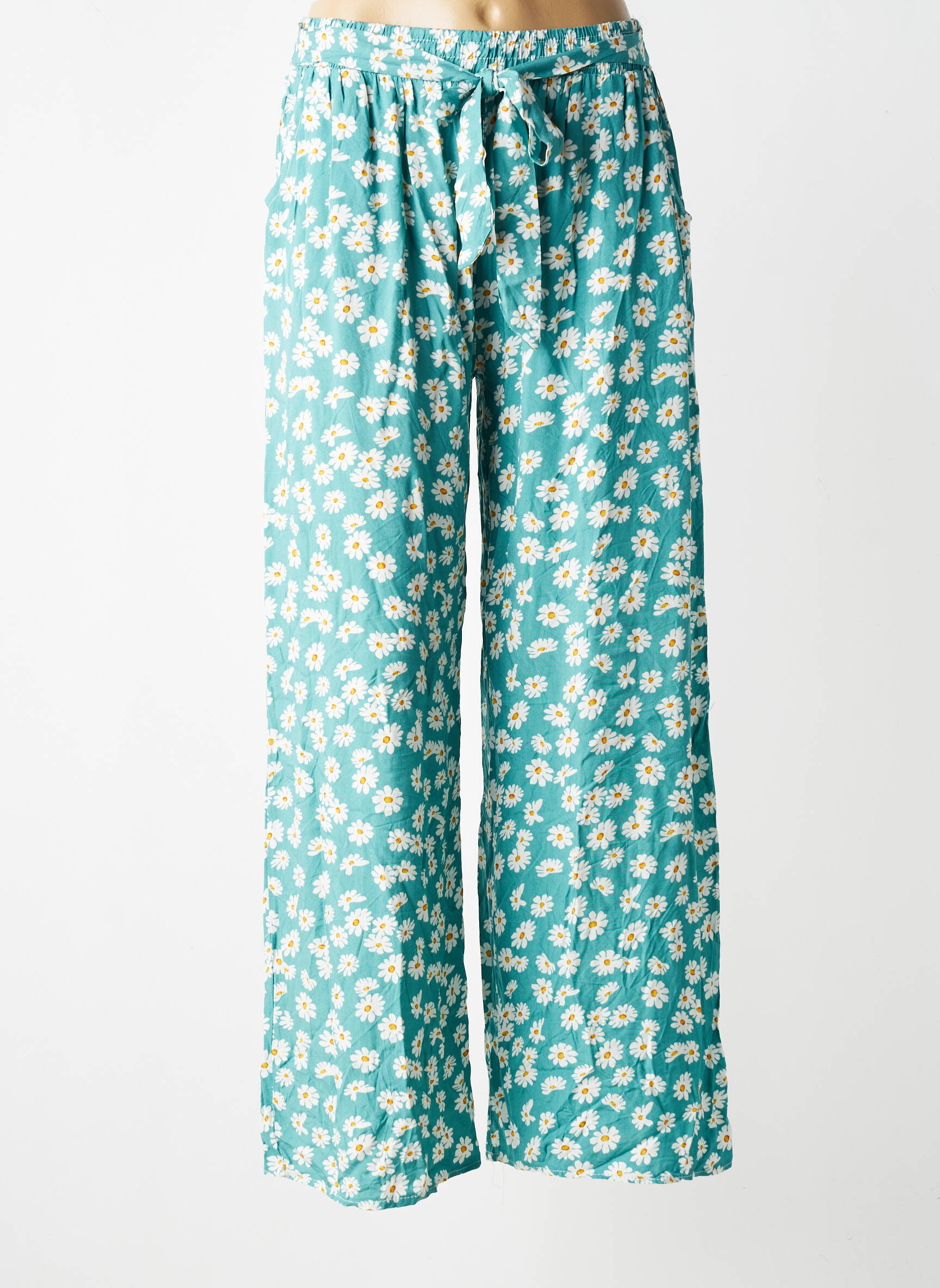Pantalon large tissage popeline taille normale vert D&X femme