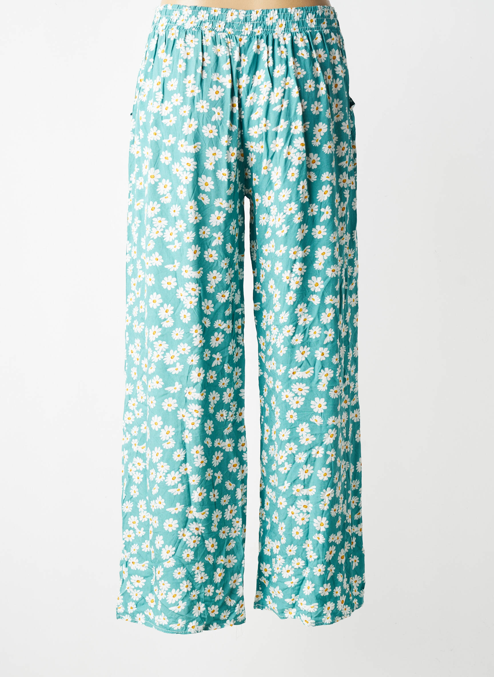 Pantalon large tissage popeline taille normale vert D&X femme