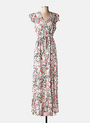 Robe longue imprimé fleurs manches courtes rouge D&X femme