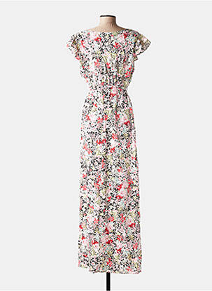 Robe longue imprimé fleurs manches courtes rouge D&X femme