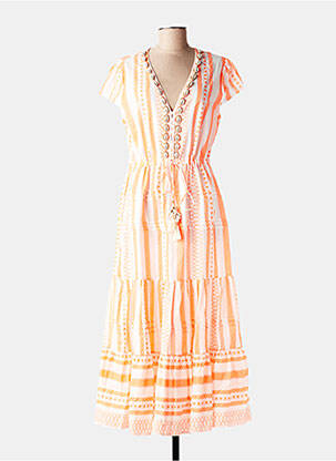 Robe longue manches courtes manches courtes orange LAST QUEEN femme
