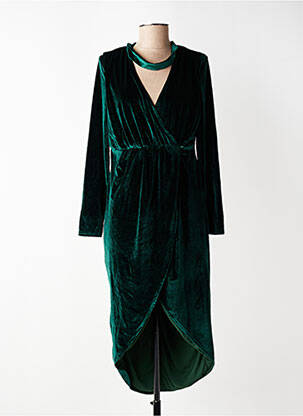 Robe mi-longue manches longues manches longues vert LILIE ROSE femme