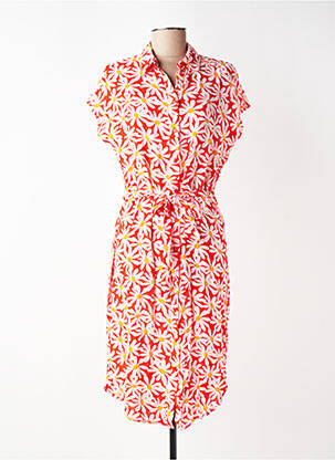 Robe mi-longue imprimé fleurs manches courtes rouge PIECES femme