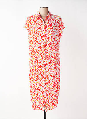Robe mi-longue imprimé fleurs manches courtes rouge PIECES femme