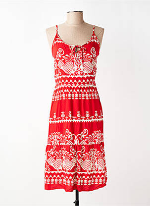 Robe mi-longue manches longues manches longues rouge C'FLO femme