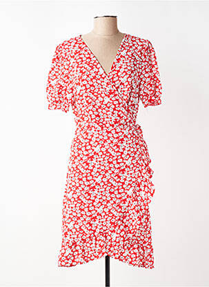 Robe mi-longue imprimé fleurs manches courtes rouge ELENA Z femme