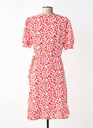 Robe mi-longue imprimé fleurs manches courtes rouge ELENA Z femme