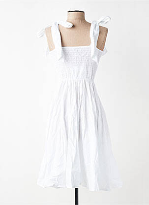 Robe mi-longue coupe cintrée fines bretelles blanc L'ESSENTIEL femme